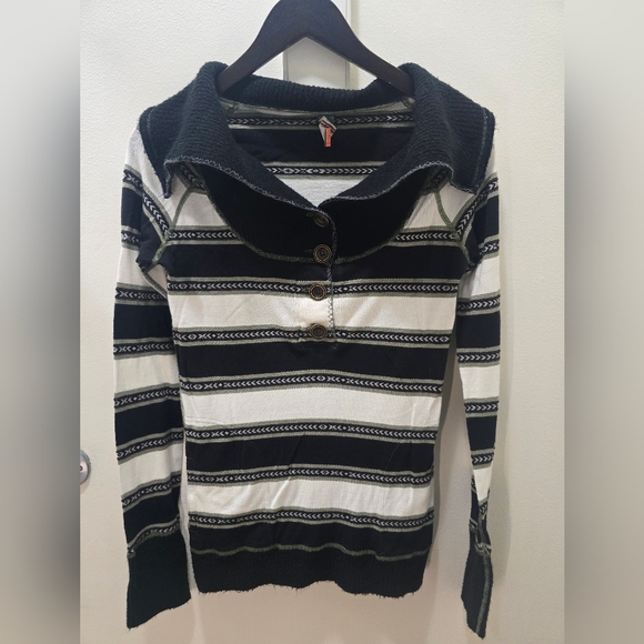 Free People Sweaters - Free People Black and White Striped Cowl Neck Sweater